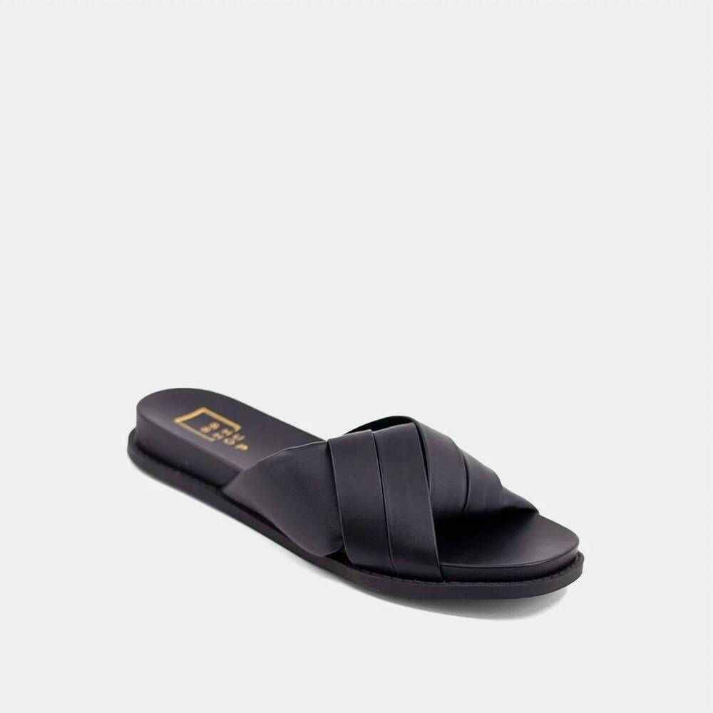 NEW SHU SHOP women's chelsea flat slide sandals in black